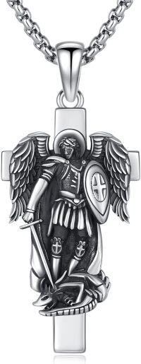 wholesale 925 Sterling Silver Guardian Angel Cross Pendant Necklace w/ 24 Rolo Chain-A01-Saint Michael(Cross)