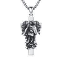 wholesale 925 Sterling Silver Guardian Angel Cross Pendant Necklace w/ 24 Rolo Chain-A01-Saint Michael(Cross)