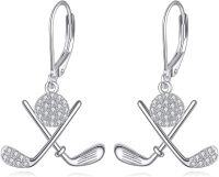 wholesale Rose Gold 925 Sterling Silver Crossed Clubs and Golf Ball Stud Earrings for Women Golfer Gift Ideas-Golf Dangle
