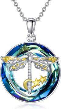 wholesale S925 Sterling Silver & Rose Gold Dragonfly & Rose Pendant Necklace, 0.78 Inch, 18-20 Inch Chain, Elegant Gift Box, Perfect for Women Gifts-Moon