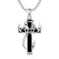 wholesale 925 Sterling Silver Black Enamel Deer Antlers Cross Pendant Necklaces Wholesale with Stainless steel chain for Men -0-0