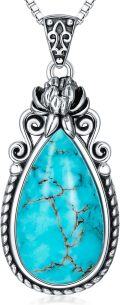 wholesale Sterling Silver Turquoise Vintage Native Western Birth Flower Pendant Necklace for Women-0-16
