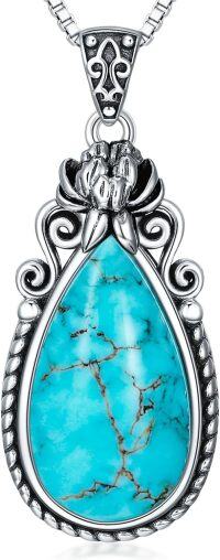 wholesale Sterling Silver Turquoise Vintage Native Western Birth Flower Pendant Necklace for Women-I_Sep_Aster