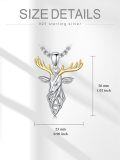 wholesale 925 Sterling Silver Deer Head with Gold Antlers Pendant Necklace  for Men-0-3