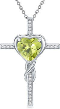 wholesale TOUPOP Peridot Cross Necklace For Women Sterling Silver August Birthstone Cross Pendant Necklace Heart Cross Christian Jewelry Birthday Christmas Gifts For Women Her -undefined