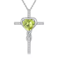 TOUPOP Sterling Silver Peridot Cross Pendant Necklace For Women-undefined