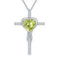 TOUPOP Sterling Silver Peridot Cross Pendant Necklace For Women-0-0