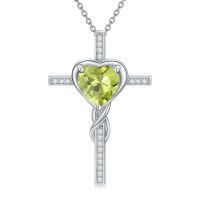 TOUPOP Sterling Silver Peridot Cross Pendant Necklace For Women-undefined