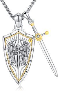 wholesale 925 Sterling Silver Metal Stone Saint Michael Christopher Judas Benedict Joseph Jude Sword Shield Pendant Necklace for Men Religious Talisman Amulet Gift-03 Saint Michael-C