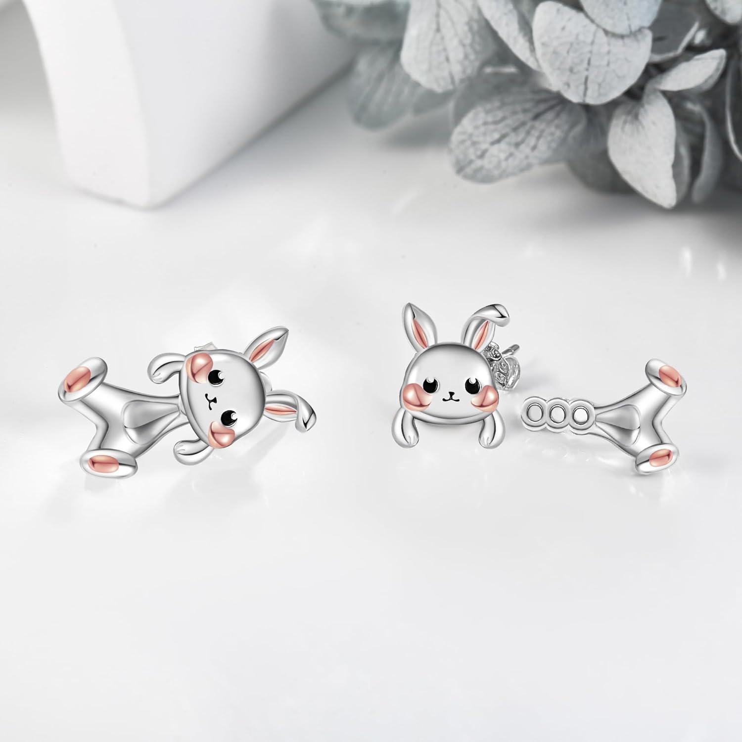 Sterling Silver Hypoallergenic Black Cat Dog Hippo Stud Earrings for Women-0-5