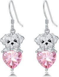 wholesale Metal Birthstone Dog Earring Maltese Dangle Earrings Gift for Women-October
