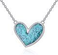 wholesale 925 Sterling Silver Turquoise Stone Heart Pendant Necklace for Women - Elegant Love Charm Jewelry-0-0