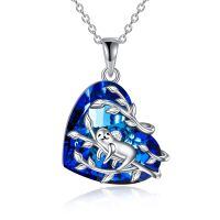 wholesale 925 Sterling Silver Blue Heart Pendant With Tree And Animal Design-Sloths Necklace-1