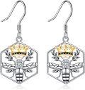 wholesale 925 Sterling Silver Queen Bee Crown Dangle Drop Earrings for Women Girls Mom Daughter Gift-0-0