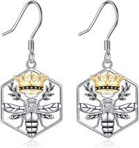 wholesale 925 Sterling Silver Queen Bee Crown Dangle Drop Earrings for Women Girls Mom Daughter Gift-bee earrings