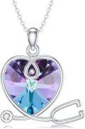 wholesale Sterling Silver Heart Crystal Stethoscope Necklace for Nurse Doctor Women-0-30