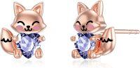 wholesale 925 Sterling Silver Pink Crystal Love Heart Fox Stud Earrings for Girls and Women-June