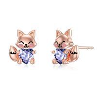 wholesale 925 Sterling Silver Cute Fox Holding Heart Earrings Wholesale Pink-June