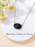 wholesale 925 Sterling Silver Black Onyx Oval Faceted Pendant Necklace Platinum Plated-0-3