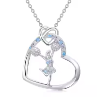 wholesale 925 Sterling Silver Heart-Shaped Ballerina Dance Pendant Necklaces Wholesale with Multi-Colored Crystals and Chain for Women-Cheerleader-Heart
