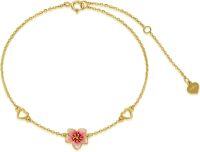 wholesale 14K Gold Pink Enamel Cherry Blossom Heart Charm Ankle Bracelet for Women-14K Yellow Gold