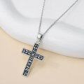 wholesale 925 Sterling Silver Cross Pendant Necklace with Floral Design and Chain 45cm Length-0-3
