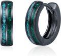wholesale 925 Sterling Silver Turquoise Inlay Black Hoop Huggies - Punk Gothic Jewelry for Women & Men-0-0