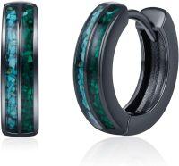 wholesale 925 Sterling Silver Turquoise Inlay Black Hoop Huggies - Punk Gothic Jewelry for Women & Men-G01- 15MM (Turquoise Malachite)