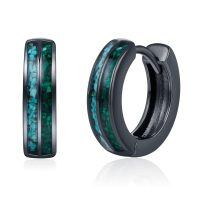 wholesale 925 Sterling Silver Turquoise Inlay Black Hoop Huggies - Punk Gothic Jewelry for Women & Men-G01- 15MM (Turquoise Malachite)