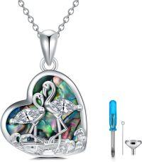 wholesale 925 Sterling Silver Flamingo Heart Abalone Shell Cremation Keepsake Pendant Necklace with Funnel and Fill Tool Set-22-Flamingo