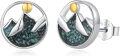 wholesale Sterling Silver & Turquoise Mountain Stud Earrings, 925 Sterling Silver White Gold, 11mm, Lightweight, Gift for Women-0-0