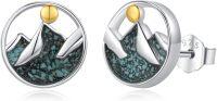 wholesale Sterling Silver & Turquoise Mountain Stud Earrings, 925 Sterling Silver White Gold, 11mm, Lightweight, Gift for Women-round