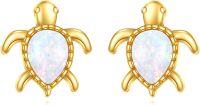 wholesale 14k Gold Turtle Stud Earrings with Opal Stone Sea Life Jewelry for Women Birthday Christmas Gifts for Wife Mom-Turtle Stud Earrings