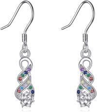 wholesale 925 Sterling Silver Rainbow Crystal Infinity Twist Drop Leverback Earrings with Flower Design-CZ Earrings