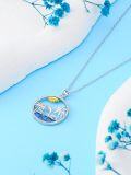 wholesale 925 Sterling Silver Dolphins Palm Trees Sun Pendant Necklace-0-3