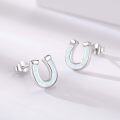 wholesale 925 Sterling Silver Horseshoe Stud Earrings Synthetic Opal Hypoallergenic Dainty  for Her-0-2