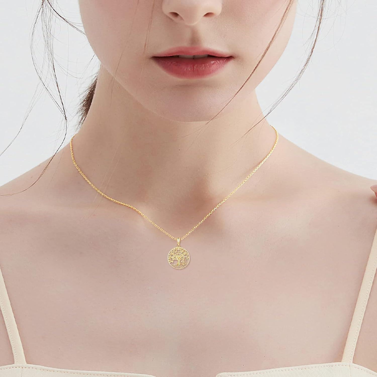  14K Gold Stone Tree of Life Necklace for Women 16th 18th 40th 50th Birthday Gifts -0-1