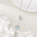 wholesale 925 Sterling Silver Blue Opal Flower Pendant Necklace for Women s-0-3