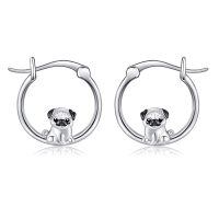 wholesale 925 Sterling Silver Cute Pug Dog Enamel Hoop Earrings For Women-Pug