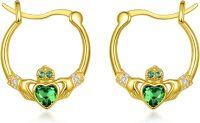 wholesale 925 Sterling Silver Green Crystal Heart Claddagh Hoops - Irish Celtic s for Women-Gold