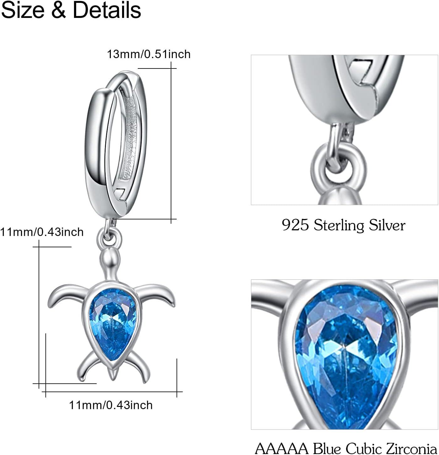 wholesale 925 Sterling Silver Blue Crystal Sea Turtle Huggie Hoop Earrings Oceanic Gift for Her-0-4