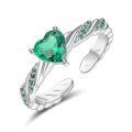 wholesale 925 Sterling Silver Heart Shaped Green Zircon Ring-0-0
