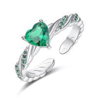 wholesale 925 Sterling Silver Heart Shaped Green Zircon Ring-Green
