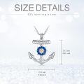 wholesale 925 Sterling Silver Blue Sapphire & Cubic Zirconia Nautical Anchor Pendant Necklace for Women-0-1