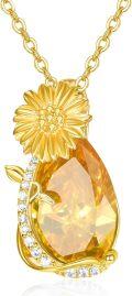 wholesale Gold-Plated 925 Sterling Silver Citrine Teardrop Sunflower Pendant Necklace Gift for Women-0-0