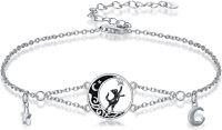 wholesale 925 Sterling Silver Moon & Star Charm Bracelet with Black Cat and Celtic Heart Pendant - Birthday s for Women or Mom-Black Cat