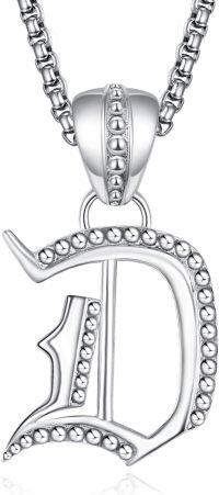 wholesale Sterling Silver Letter Pendant Necklace for Men Women-Letter-D