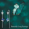 wholesale Sterling Silver 12 Birthstone Butterfly Threader Drop Earrings-0-5