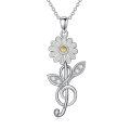 wholesale 925 Sterling Silver Daisy Charm Pendant Necklace Wholesale With Yellow Center And Crystal Leaves-0-0