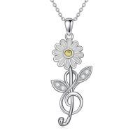 wholesale 925 Sterling Silver Daisy Charm Pendant Necklace Wholesale With Yellow Center And Crystal Leaves-Daisy flower